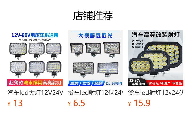 led spotlight 12V 24V car truck highlight shovel forklift electric motorcycle modification front headlight fog light reversing light