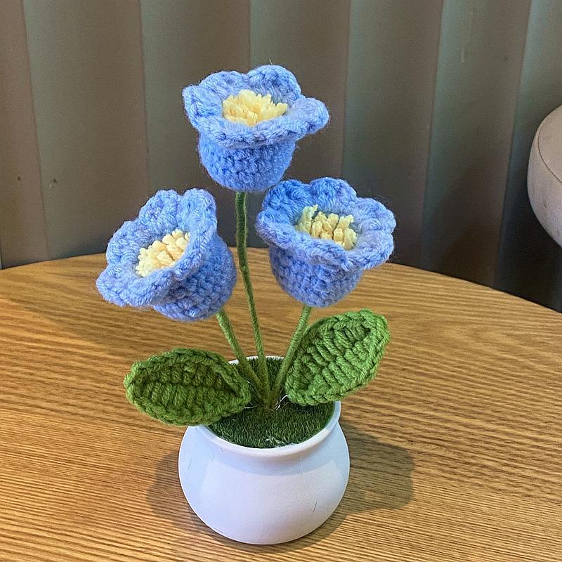 Nuevo creativo Lily tejido a mano maceta artificial acabado lana ganchillo decoración de escritorio regalo image 5