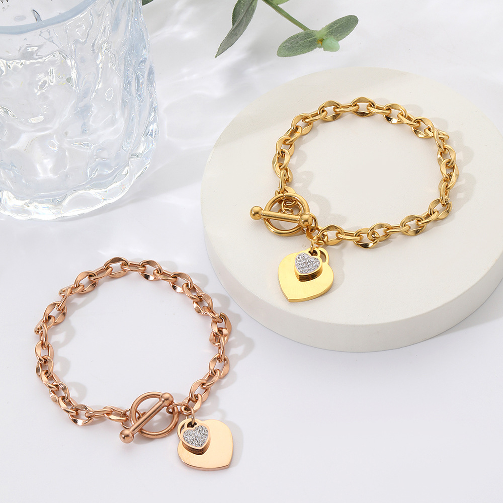 Fashion Round Heart Shape Titanium Steel Bracelets Inlay Zircon Stainless Steel Bracelets