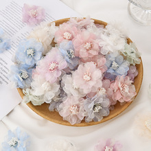 仿真芙蓉纱花 假花diy手工头饰发夹材料服饰草帽花辅料