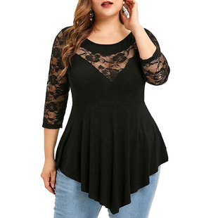 Cross-border plus size Women's Rose Lace International Station Women's Top Foreign Trade AliExpress Commuter Casual Women's Top