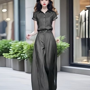Single/Set Women's Summer 2025 New Ladylike Design Short-Sleeved Shirt + High-Waisted Wide-Leg Pants Two-Piece Set