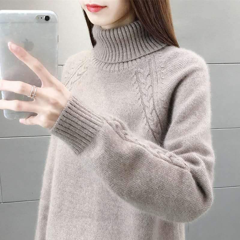 Estilo perezoso cuello alto suéter de las mujeres suelta desgaste exterior 2023 nuevo otoño y el invierno que basa la camisa engrosada top image 10