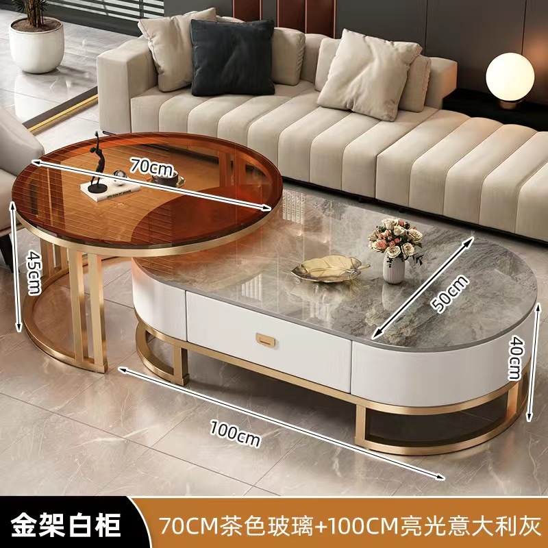 Mesa de centro de pizarra de roca, sala de estar para el hogar, lujo ligero, moderno y simple 2025 nueva mesa de té, mesa de centro de tamaño pequeño de red ovalada