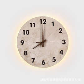 黄洞石日式奶油创意钟表壁灯中式复古诧寂风客厅背景墙灯装饰氛围