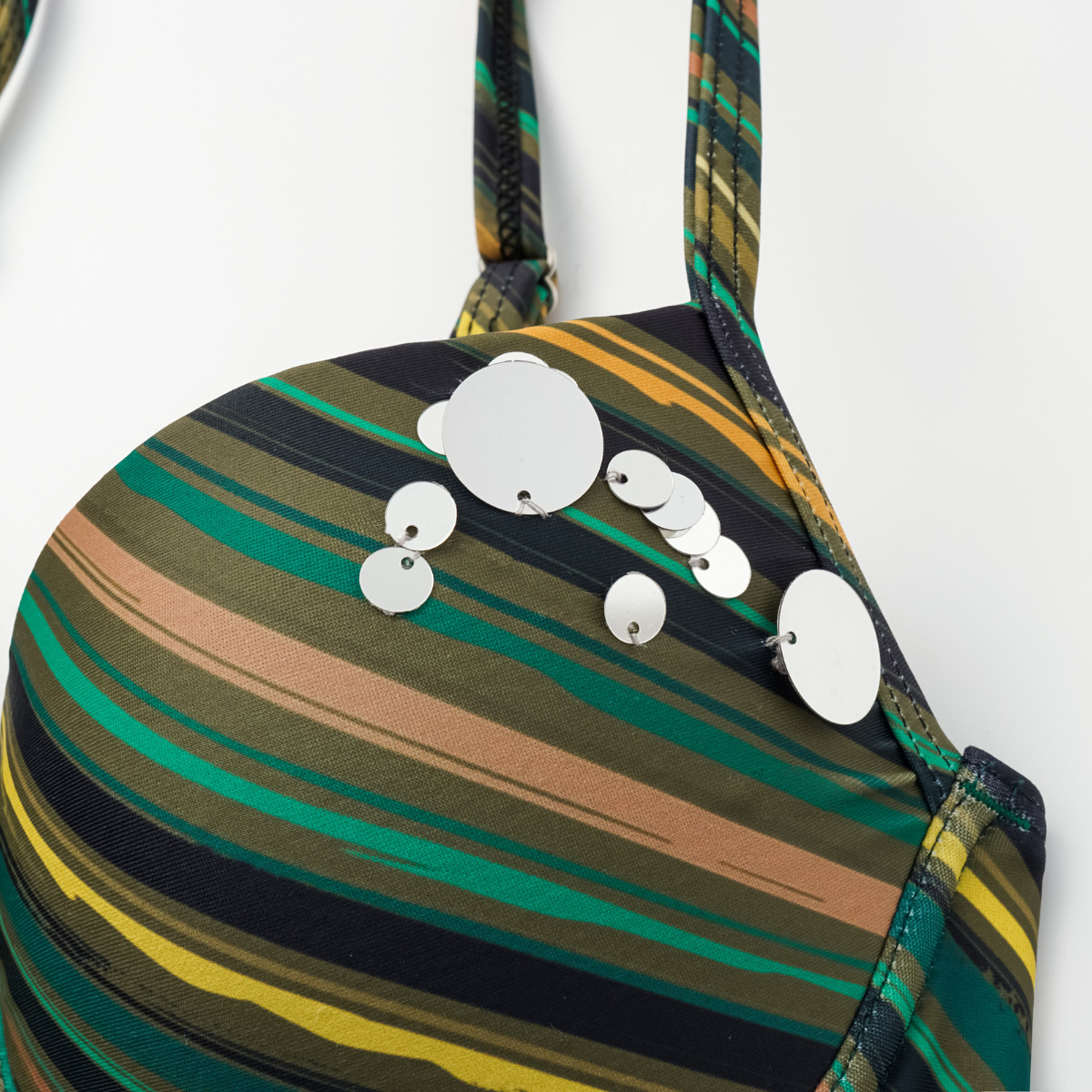 Women's One-piece Swimsuit With Sequin Color Blocking And Stripes_voghion.com