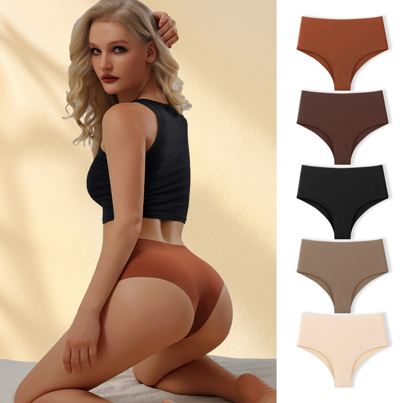 Cross-Border European and American Style High-Waisted Plus-Size Seamless Ice Silk Women's Panties, Breathable Sports Low-Waist Briefs with a Naked Feel