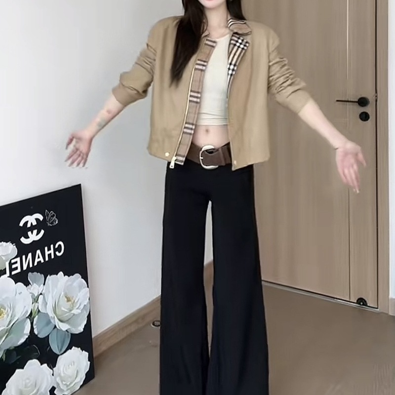 卡其中腰2025休闲裤女装春夏黑色长裤宽松阔腿裤拖地喇叭裤其他|undefined