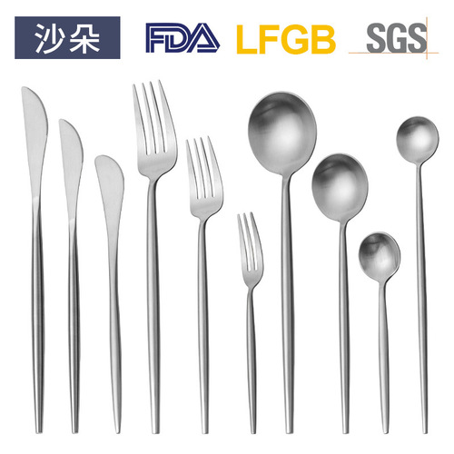 Shaduo Annie brushed Western food cutlery, Portuguese matte 3D lathe 304 stainless steel tableware, round handle cutlery
