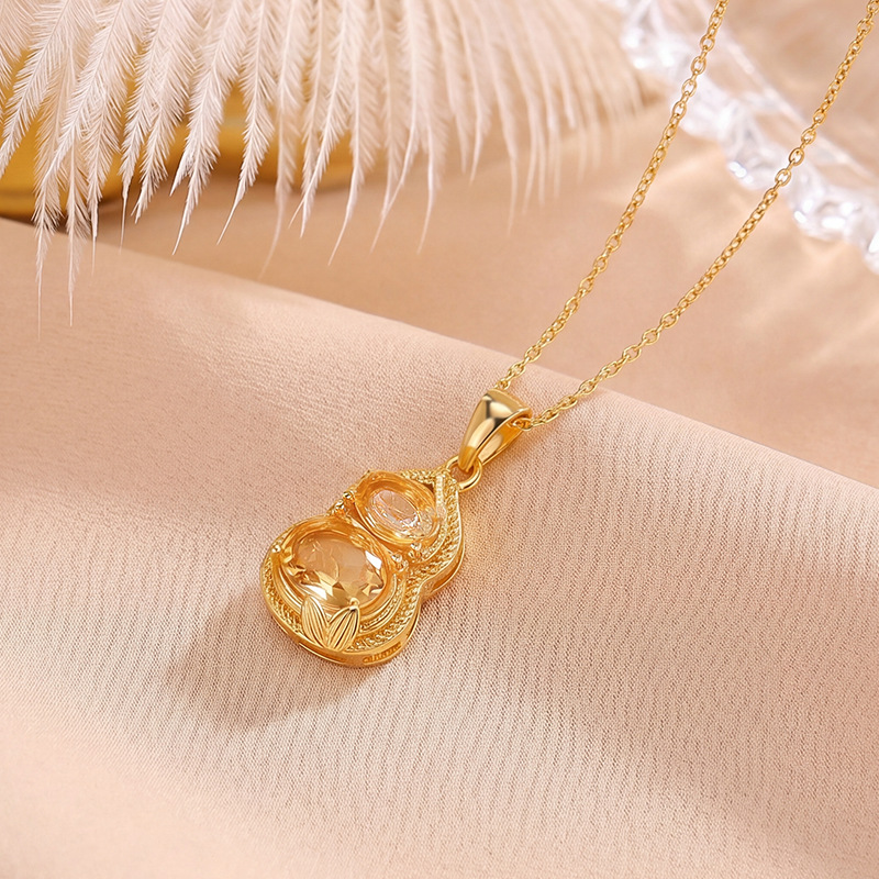 Mặt dây chuyền bạc S925 mạ vàng pha lê hồ lô phong cách Guofeng — mặt dây chuyền đơn