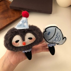 可爱企鹅小鱼发夹少女心大号毛绒卡通洗脸鸭嘴夹甜美发卡边夹发饰