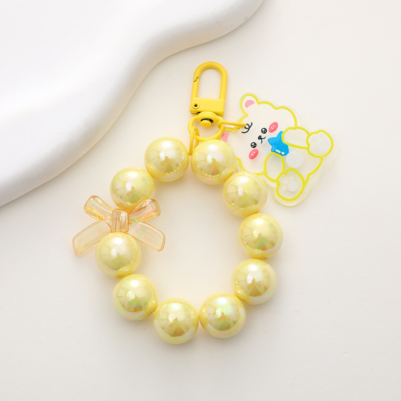 Galvanizado con cuentas arco llavero del coche colgante teléfono móvil lindo color caramelo pintura anillo perla accesorios bolsa de decoración