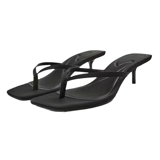 ZA special offer selection 2023 Summer new black daily wear square toe low heel flip flops for women