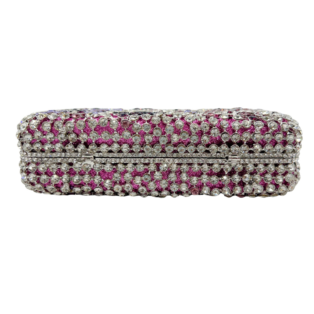 Túi clutch dạ hội đính đá kim cương hoa khoét lỗ, túi xách tay Crystal Clutch — Màu tím, Màu vàng kim, Màu bạc, Màu đen