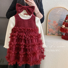 女童连衣裙2025秋新款重工tutu蛋糕裙百搭无袖背心裙针织毛衣套装