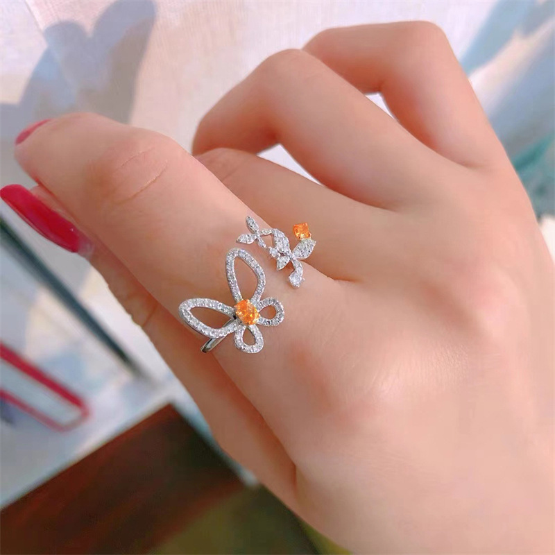 Sweet Butterfly Copper Inlaid Zircon Open Ring