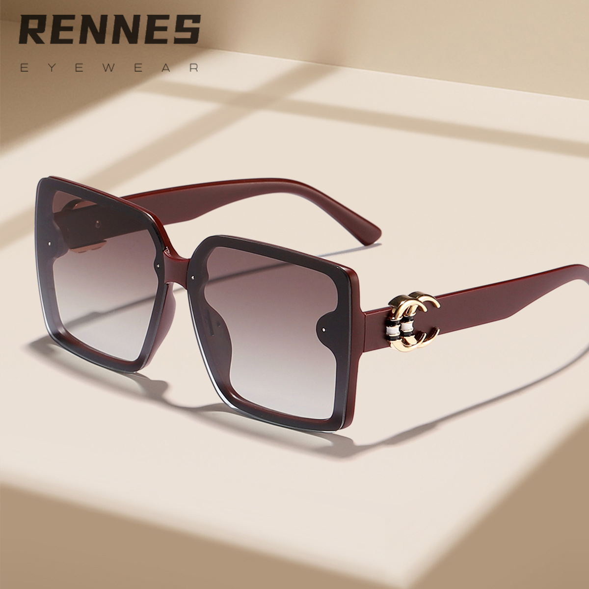 2024 nuevas gafas de sol de lujo ligero con letras cuadradas de marco grande para mujer