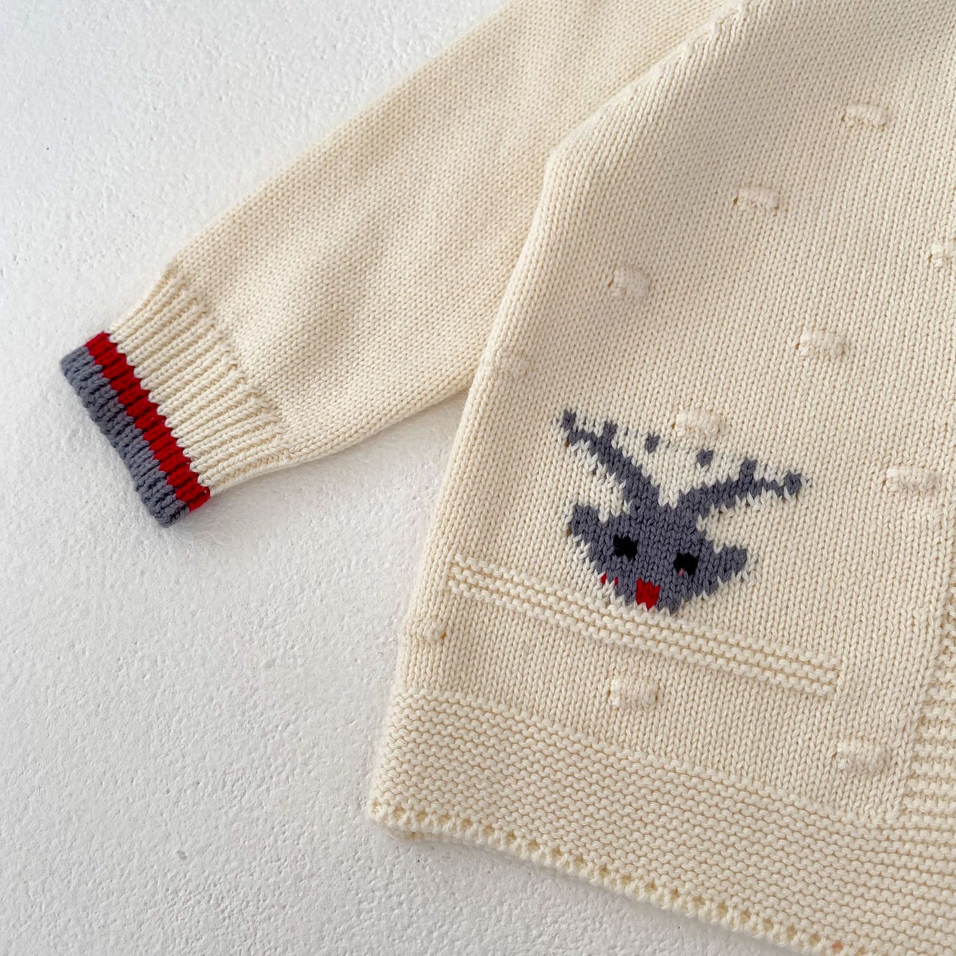 2024 tavaszi ruházat kislány rajzfilm szarvas kötött hosszú ujjú kabát+szürke pántos kabát 2 db válogatható_voghion.com