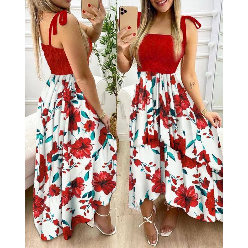 2022 independent station Amazon new condole strap stitching printed irregular strapless dress in large quantities in stock