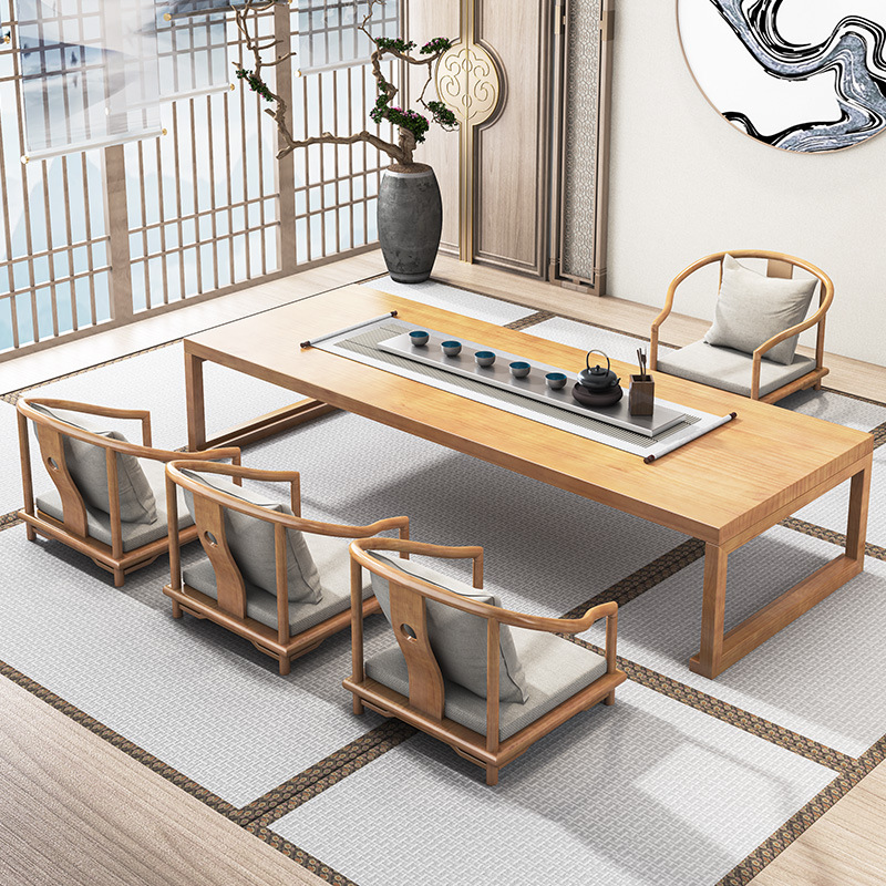 Japanese-style low tea table solid wood tea table and chair…