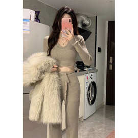 辣妹内搭针织套装女秋冬装阔腿裤搭配一整套小个子盐系穿搭两件套