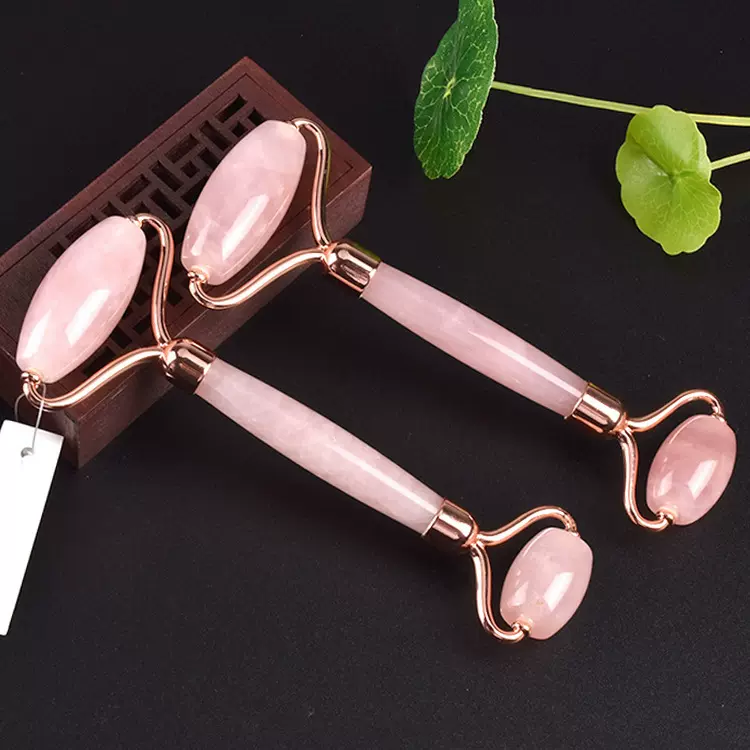 粉水晶瘦脸神器天然玉石推脸部按摩器美容仪滚轮式手动面部刮脸棒