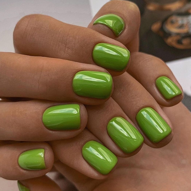 European and American Cross-Border Mint Green Solid Color Wearable Nails, Fresh Style, Medium Square Shape, Detachable Wearable Nail Pieces