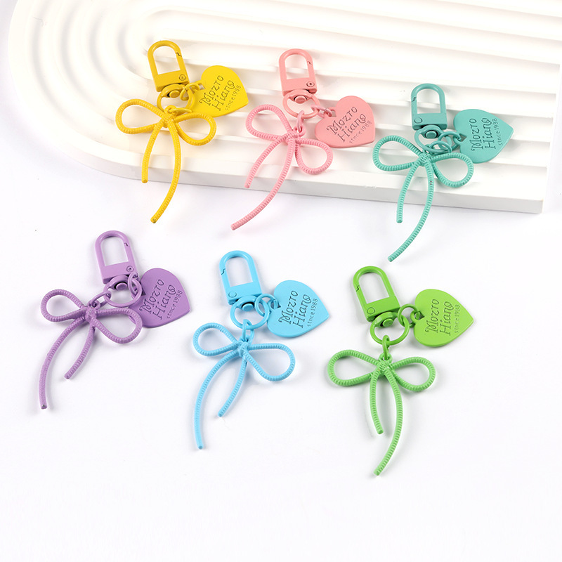 Ribbon Bow Keychain Door Buckle Heart Tag Pendant Girly Heart Bag Charm DIY Accessory