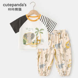 新款婴儿衣服男童休闲短袖套装夏装夏季女童宝宝儿童卡通半袖上衣