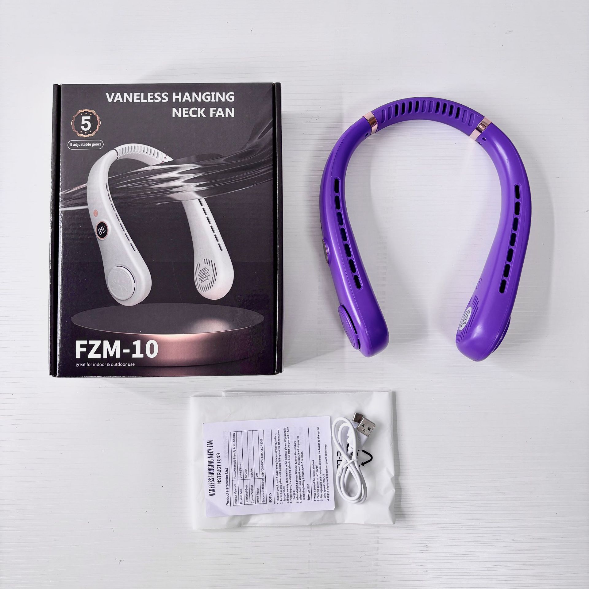 Nuevo ventilador de cuello colgante sin hojas transfronterizo usb para exteriores portátil de cinco velocidades pantalla digital estudiante mini ventilador de cuello colgante pequeño