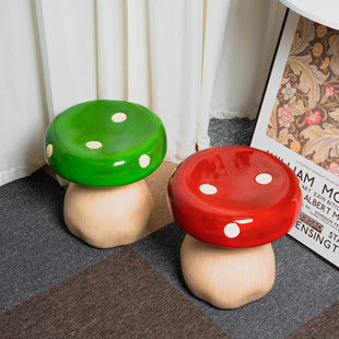 Little Red Riding Book Red Mushroom Stool Bench Shoe Changing Stool Small Coffee Table Room Glass Fiber Reinforced Plastic Cute Cartoon Low Stool Housewarming Gift Giving
