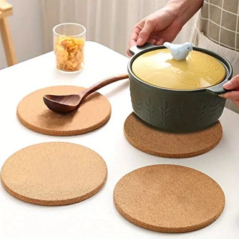 Cork Dining Table Mat Eco-friendly Durable Non-slip Heat Insulation Bowl Plate Mat Silent Dining Mat Household Office Desk Round Tea Cup Mat