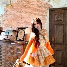 胖法式大码风蕾丝拼接吊带裙吊带夏季不规则新款连衣裙