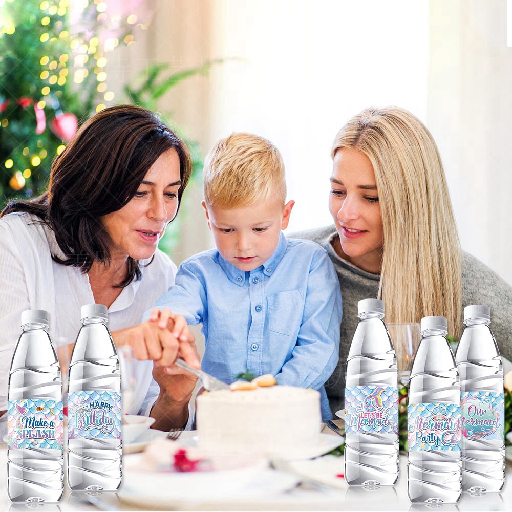 Transfronterizo nuevo submarino tema Fiesta decoración pegatinas fiesta de cumpleaños decoración suministros sirena botella de agua pegatinas