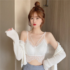 夏季新款雙肩帶鏤空美背裹胸帶胸墊性感蕾絲露背透氣吊帶背心上衣