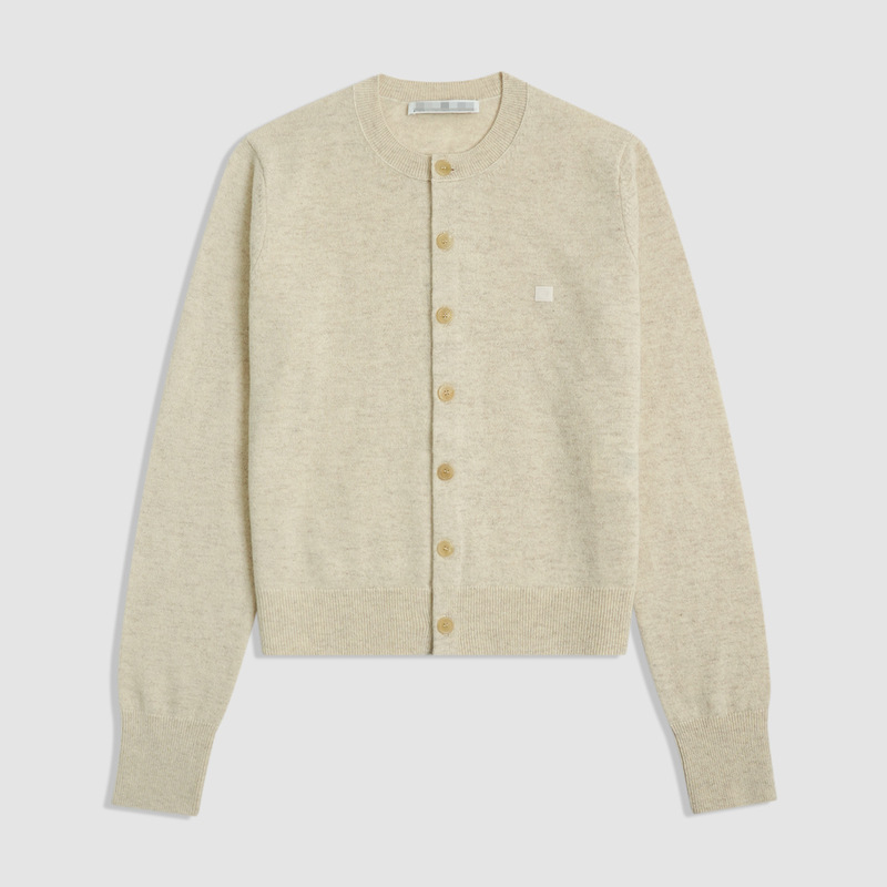 New Ac Classic Square Smiley Face Cardigan, Intellectual, Simple, Everyday Versatile Round Neck Long-Sleeved Knitwear Cardigan