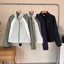 秋冬新款 明星同款 男女款美拉德拼色摇粒绒保暖夹克短外套