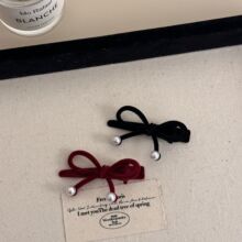 韩国新款复古碎发新年红色植绒蝴蝶结发夹刘海夹鸭嘴夹百搭发饰品