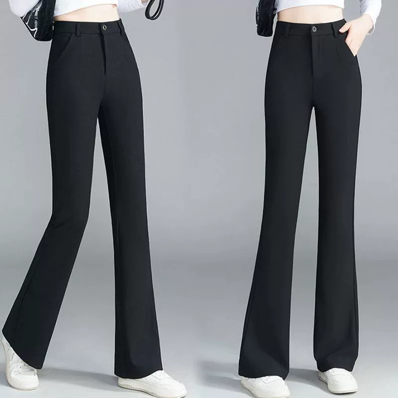 Черный костюм с расклешенными брюками для женщин, весна-осень 2025, новые повседневные брюки, эластичные миниатюрные расклешенные брюки для костюма
