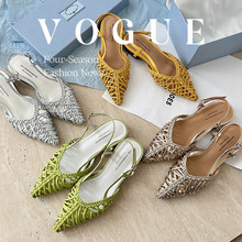 简雅之风法式小众设计师纯手工编织多色尖头罗马镂空包头凉鞋女夏