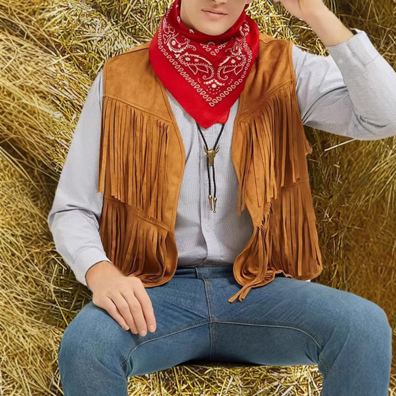 Amazon Cross-Border Best-Selling Tassel Vest for Men 2026 Halloween Fashion Suede Cardigan Loose Stylish Jacket