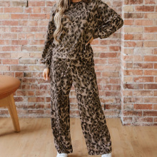 时颖秋冬季新款长袖两件套女2025年欧美时尚豹纹印花休闲套装女