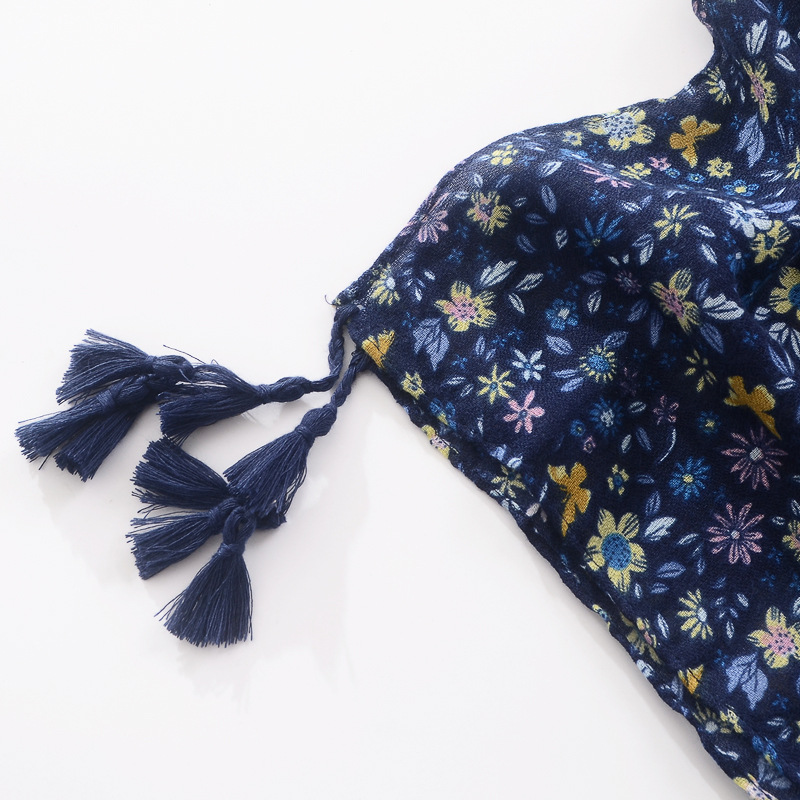 Vintage estilo étnico púrpura mariposa azul pequeña bufanda de seda floral cáñamo impreso artístico todo-fósforo chal de algodón y lino sensación bufanda