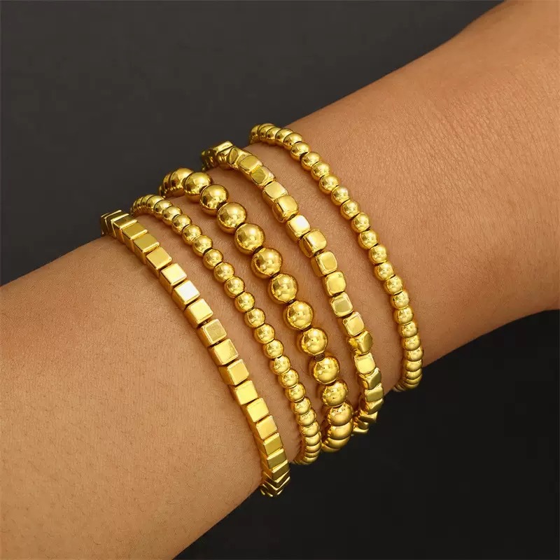 Cross-border New All-match Handmade Beaded Beads Bracelet suit Couple Beach Vacation CCB Geometric Elastic Bracelet