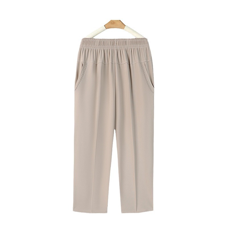 Summer Casual Versatile Thin Cropped Pants for Middle-Aged Moms, Loose Large Size Ice Silk Straight-Leg Pants for Middle-Aged and Elderly Women