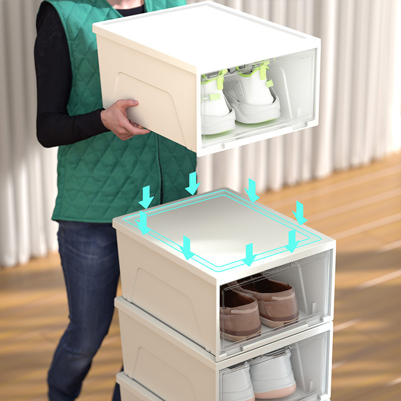 Qingye Wooden Flip-on Shoe Cabinet Storage Box Shoe Rack Space-saving Transparent Style Large and Small Shoe Rack Plastic Shoe Box