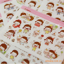 超可愛小妞MOMOI PVC透明日記裝飾貼紙（2張入）隨機發