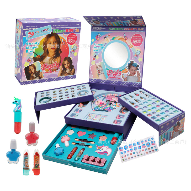 Children's Birthday Cosmetics Eye Shadow Palette Nail Polish Blush Portable Box Makeup Bag Set Simulation Pretend Play Toys Children's Birthday Cosmetics Eye Shadow Palette Nail Polish Blush Portable Box Makeup Bag Set Simulation Pretend Play Toys