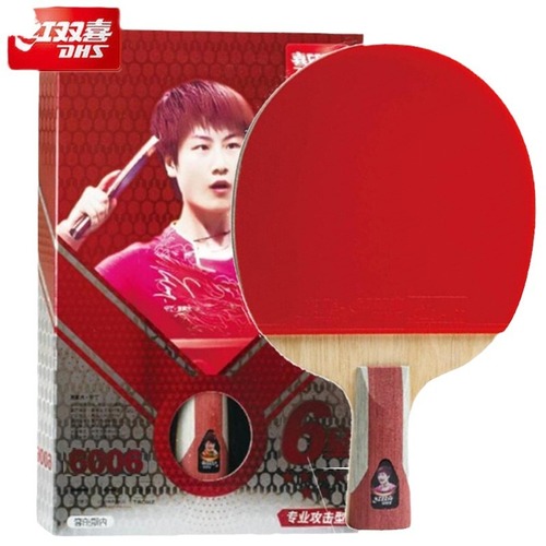 Hanshi Double X Ping Pong Racket, 1-2-3-4-5-6 Star Straight/Horizontal Blade, Dual Backsheet Rubber 6002, Pure Wood Baseplate with Carbon Fiber 5002