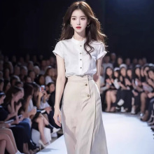 法式高级感正式场合盐系轻熟干练气质短袖衬衫裙子两件套装女夏季